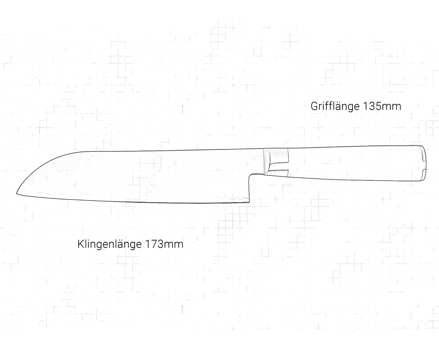 Franz Messer Santoku Skizze mit Maßen