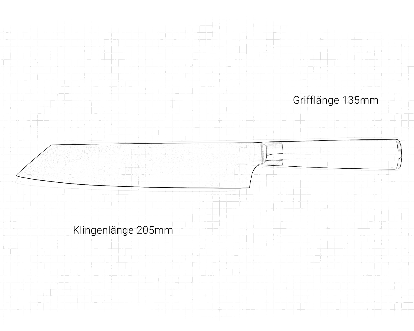 Franz Messer Hybridmesser Skizze mit Maßen